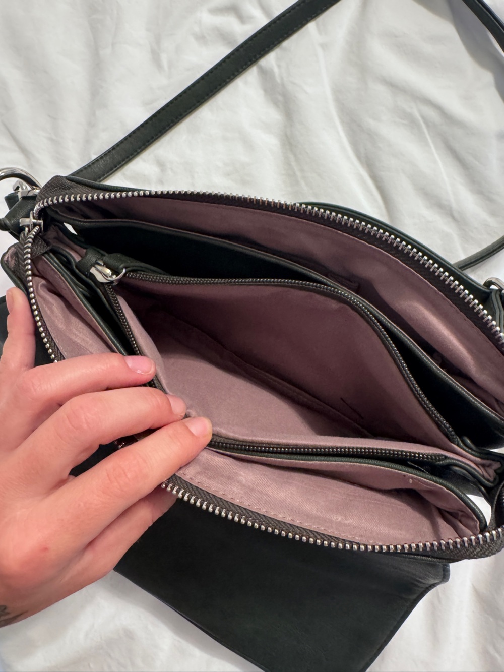 Amelie Galanti Purse. Dark Green Crossbody Bag. - Picture 8 of 9